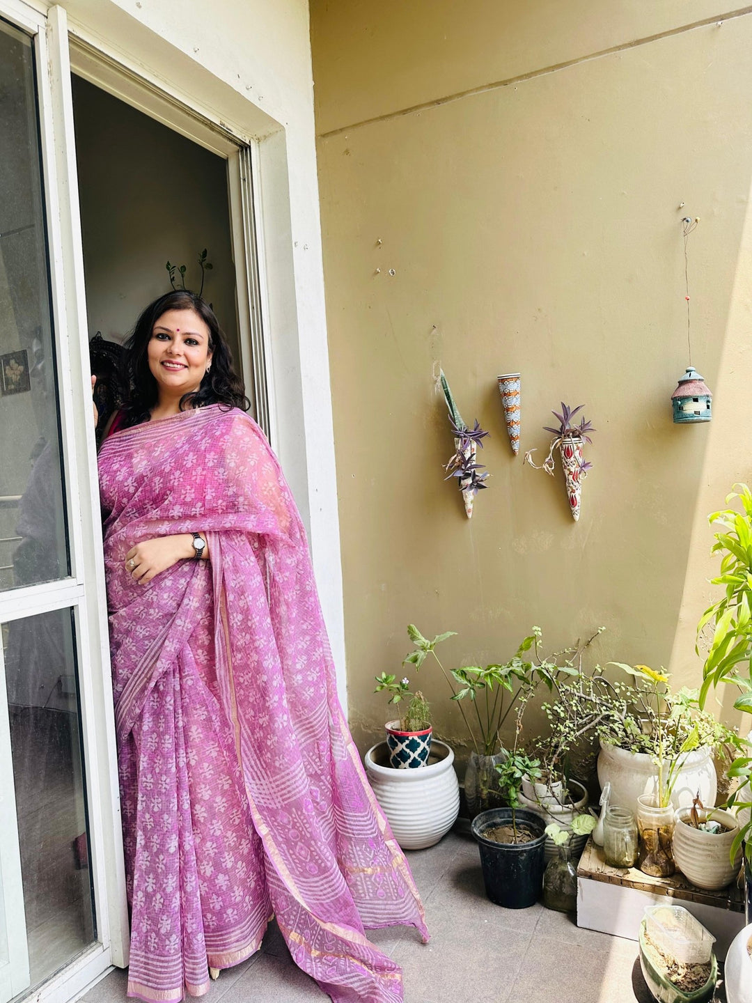 Pink Boota Kota Handblocked Saree - womenswear -