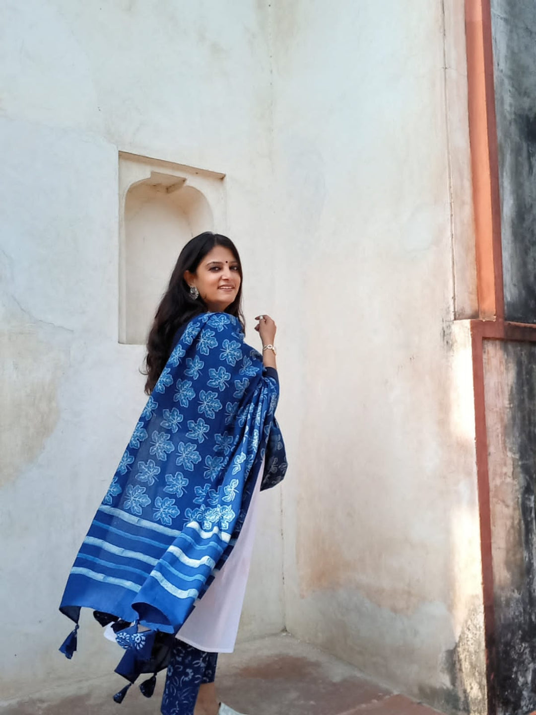 Indigo 5 Leaf Clover Dupatta - dupatta - 02643/DT/I