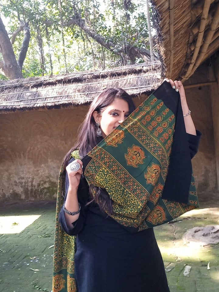 Cotton Ajrakh Stole - stole - 03023/S/AJ