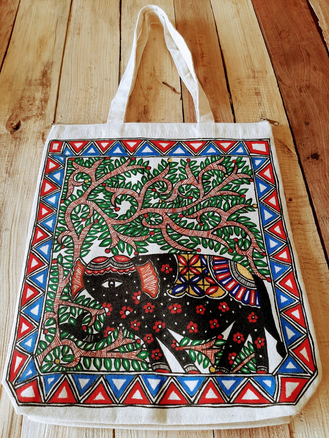 Madhubani Handpainted Canvas Bags with Zipper - Bags - 03447/BG