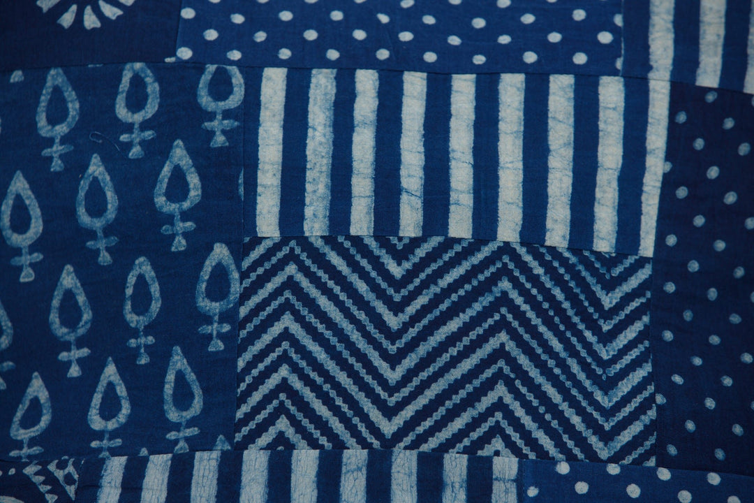 Indigo Hand Block Patch Work Cushion - cushion - 04234/CU