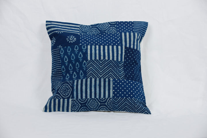 Indigo Hand Block Patch Work Cushion - cushion - 04234/CU