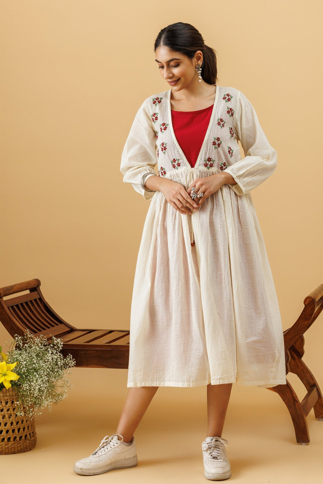 Summer Rose Hand Embroiderd Cape with Handloom Slip Dress - womenswear - 1016/W/JI/OWR
