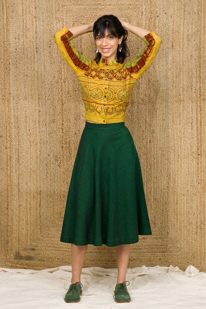 Ajrakh Crop Top With Handloom Skirt - womenswear - 1024/W/SCT/GY