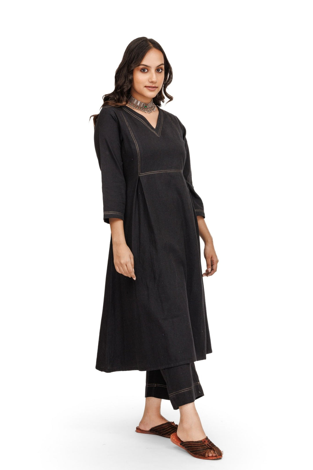 Handloom Kurta With Lower - womenswear - 1076/W/KUP/BK