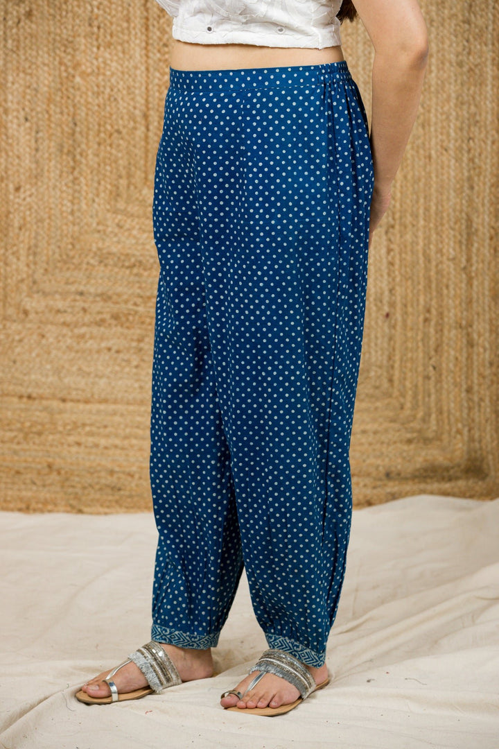 Indigo Hand Block Print Afreen (Farsi) Pants - womenswear - 1081/W/P/I