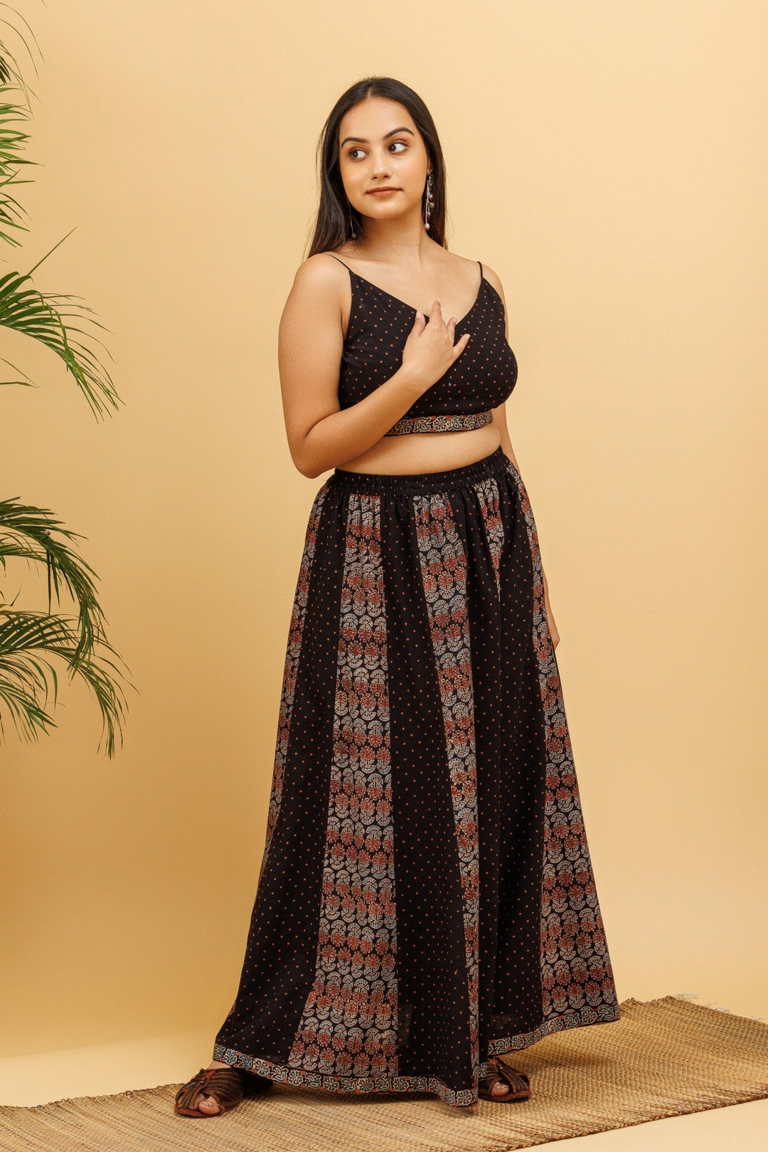 Black Ajrakh Kalidaar Elasticated Skirt - womenswear -