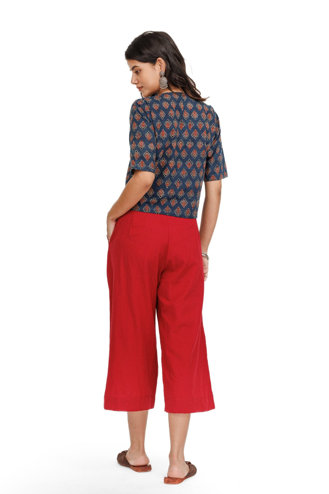 Blooming Fern Ajrakh Crop Top With Handloom Pants / Culottes - womenswear -