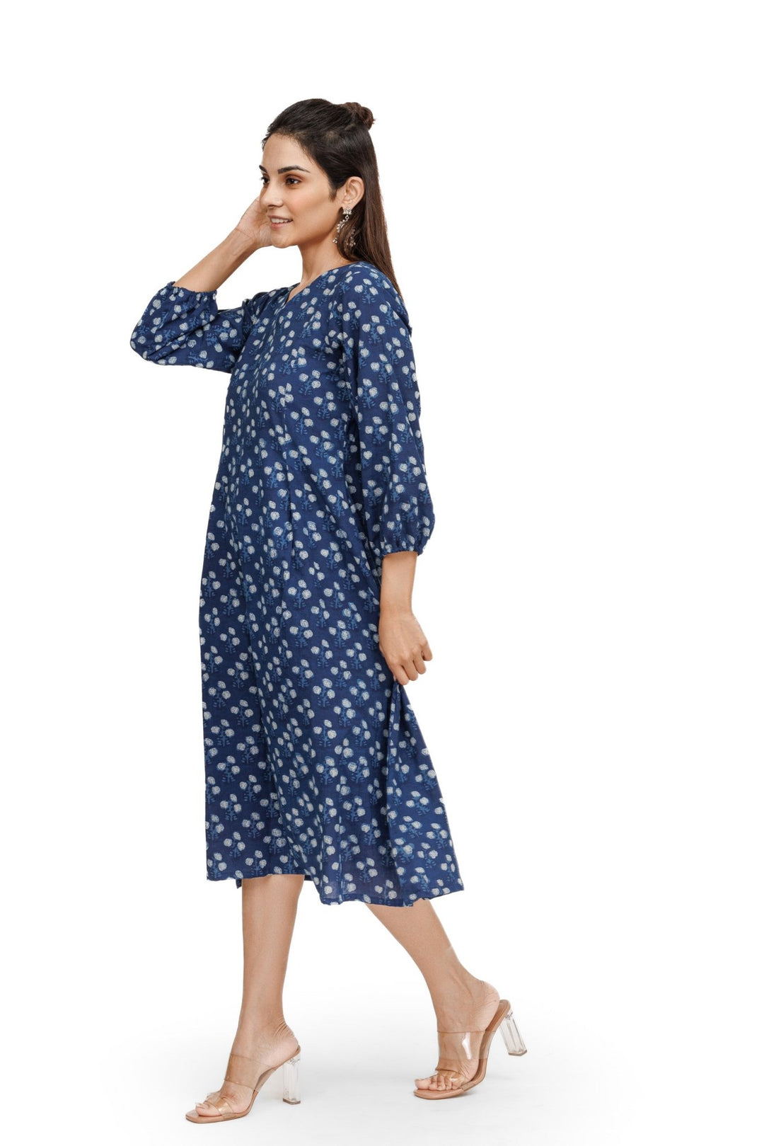 Bluebells Hand Block Indigo Dress - womenswear -