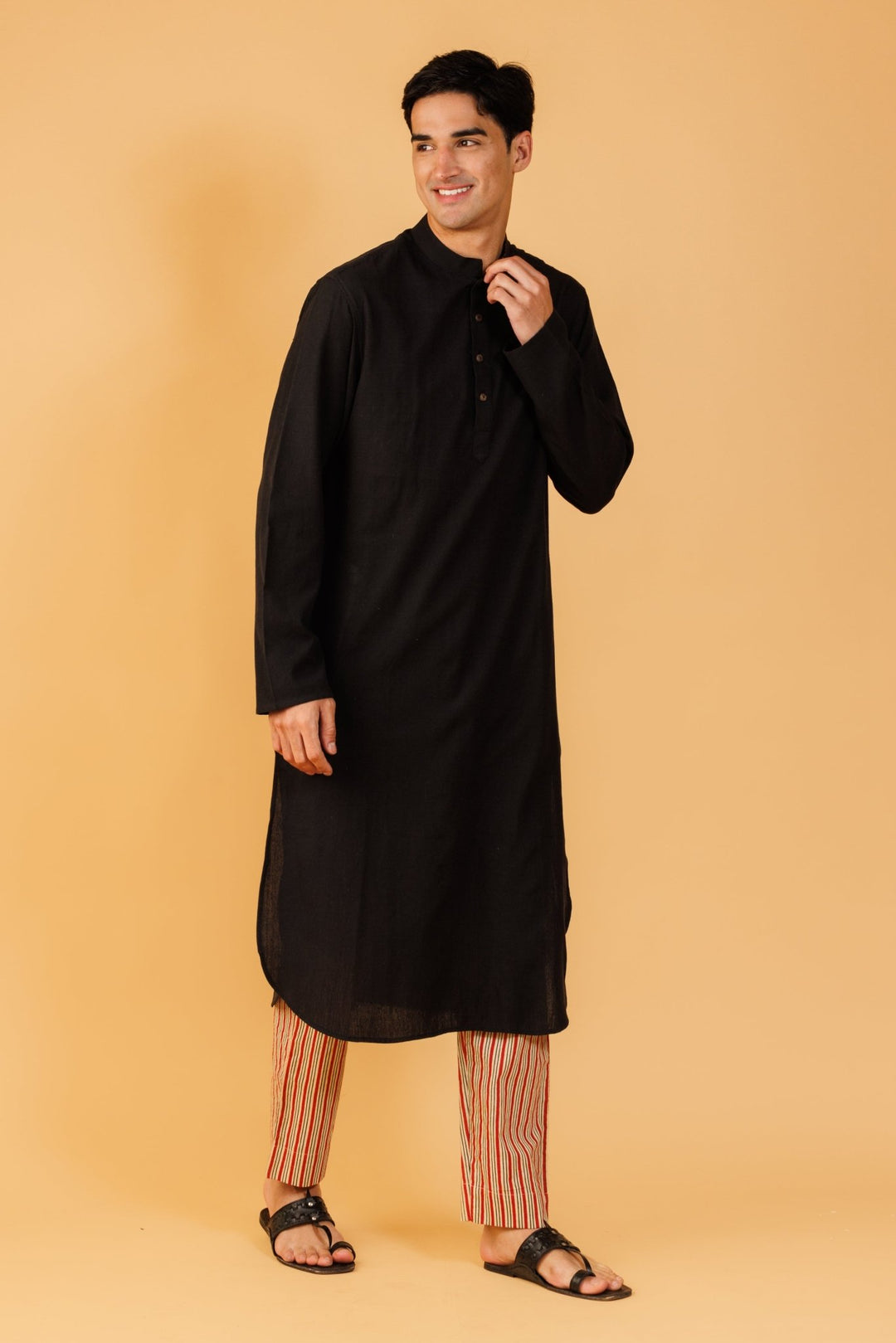 Handloom Kurta With Printed Pajami / Churidar For Men - mens -