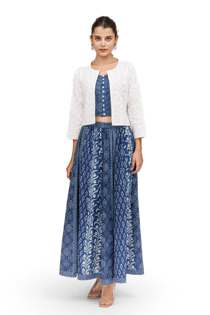 Indigo Kalidaar Elasticated Long Skirt - womenswear -