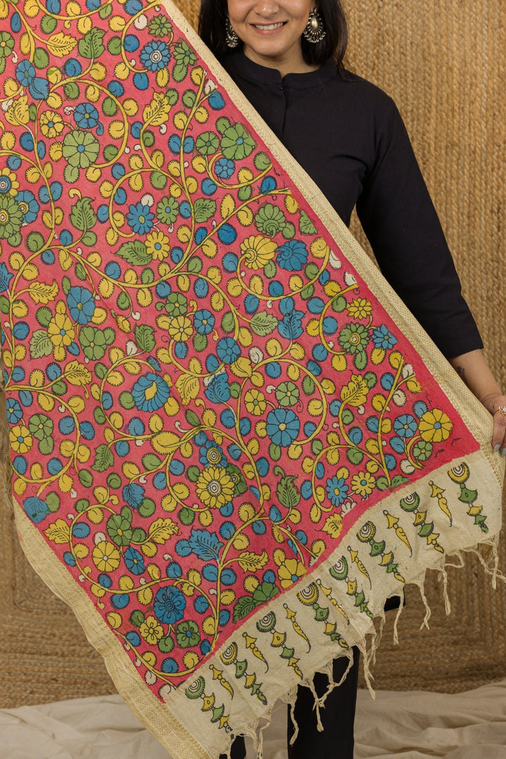 Kalamkari Cotton Dupatta - dupatta -