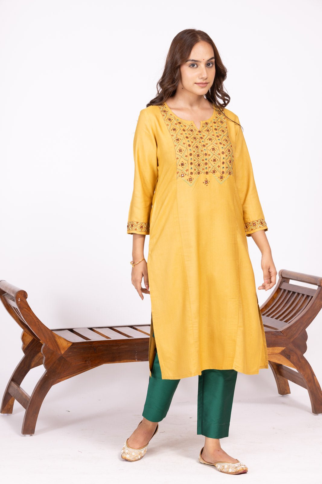 Rang Mustard Hand-Embroidered Kurta