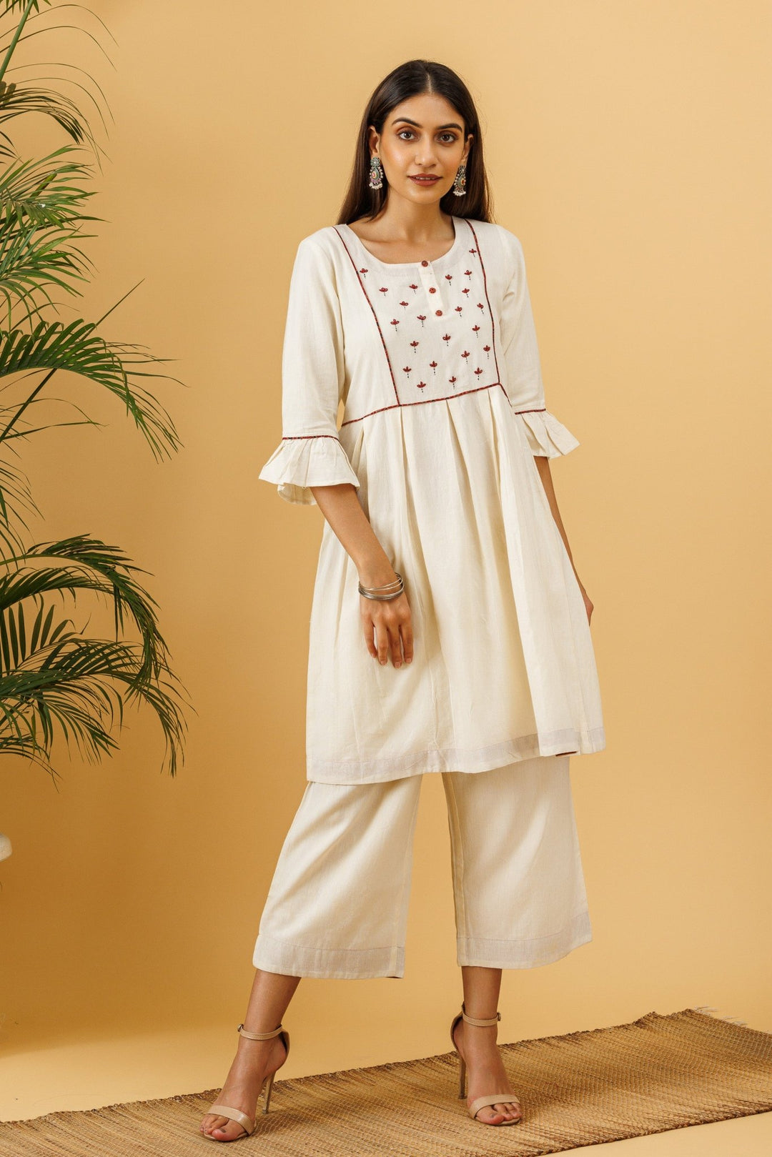 Noor Hand Embroidered Top with Culottes - womenswear -