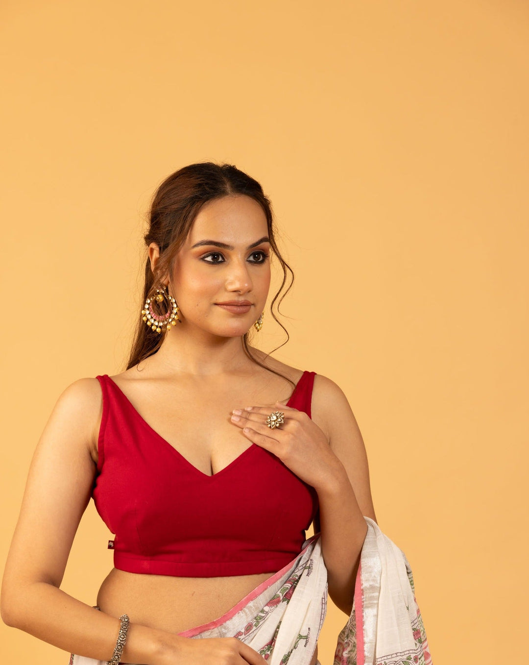 Red Cotton V Neck Blouse - womenswear -