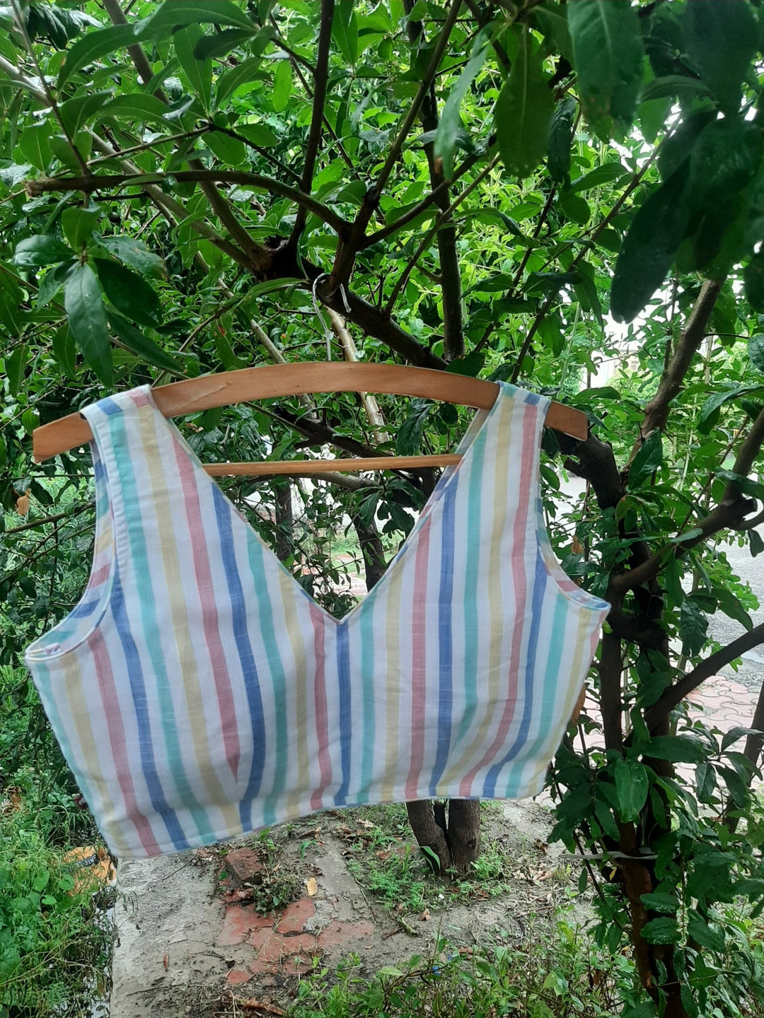 Striped V Neck Blouse in Pastel Shades - womenswear -