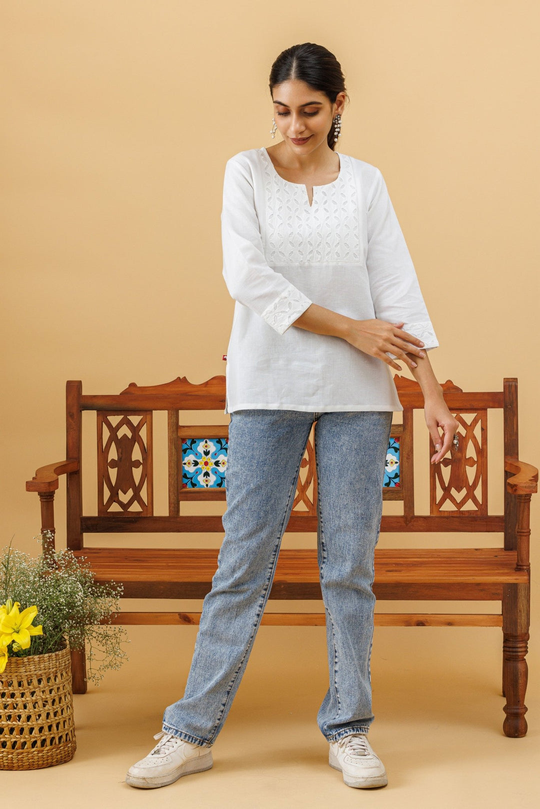 White Applique Short Top - womenswear -