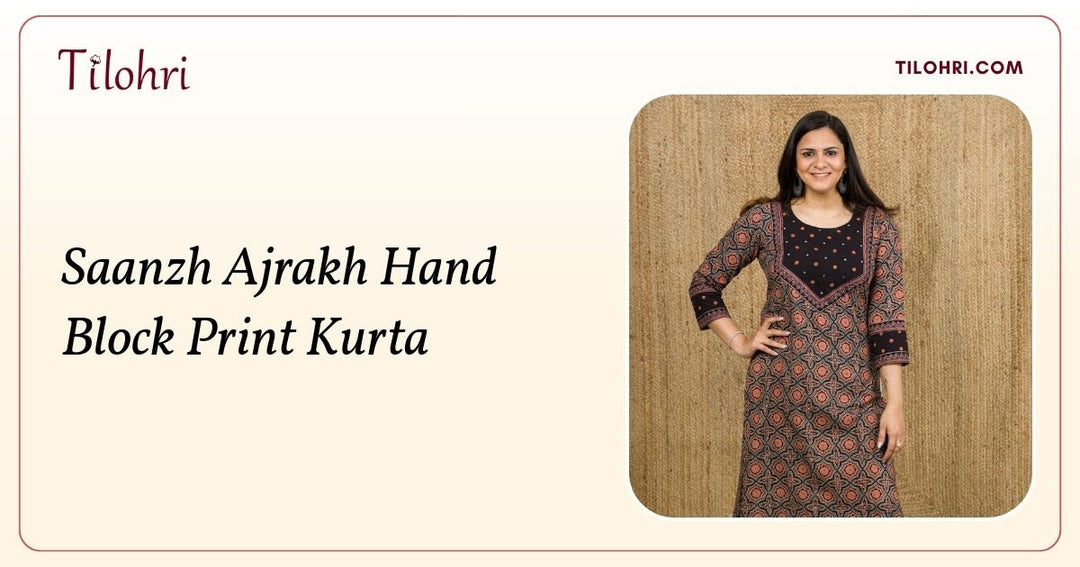 Black Ajrakh Kurta with Mirror Work: A Hand-Block Story - Tilohri