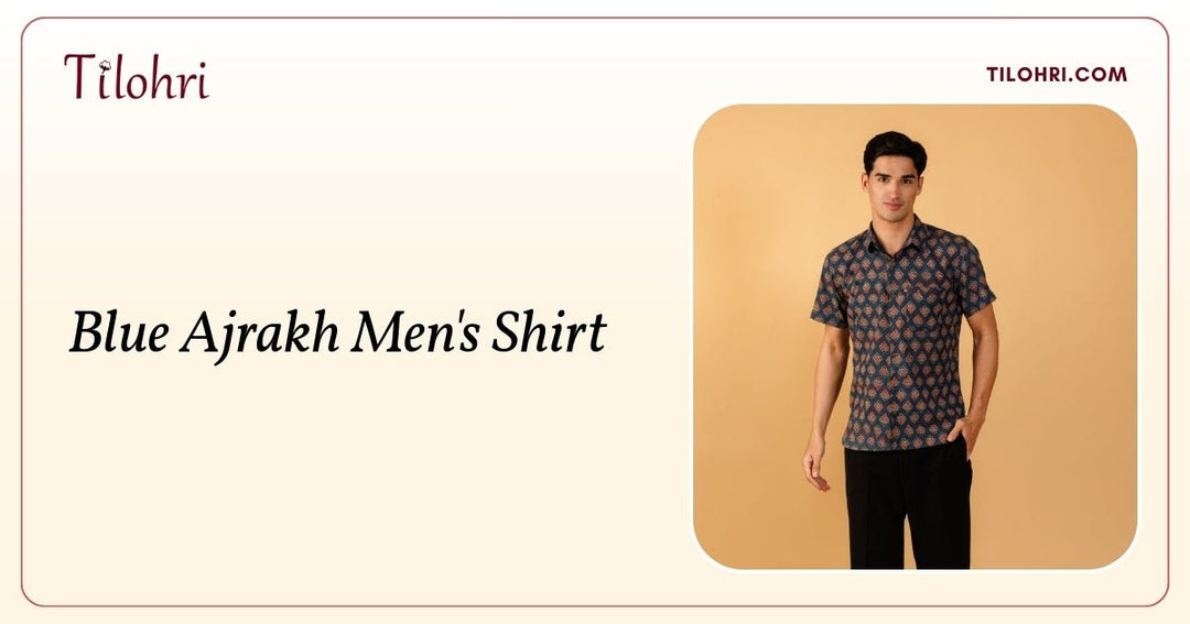 Blue Ajrakh Cotton Men's Shirt: 16 Days, Both Sides - Tilohri