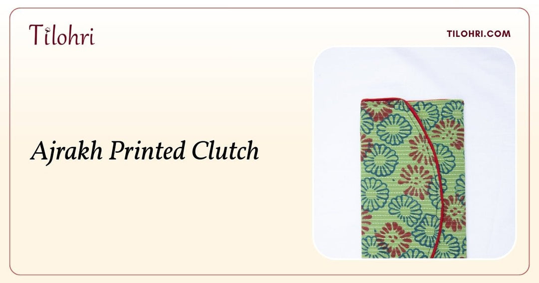 Cotton Ajrakh Printed Clutch with Magnetic Lock: A 16-Day Craft - Tilohri