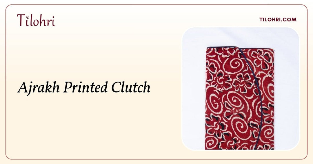 Cotton Ajrakh Printed Clutch with Magnetic Lock: A 16-Day Craft - Tilohri