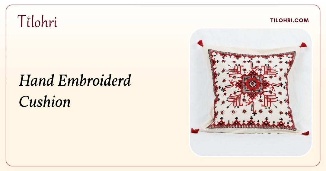 Cotton Hand Embroidered Cushion with Tassels: A Threaded Story - Tilohri