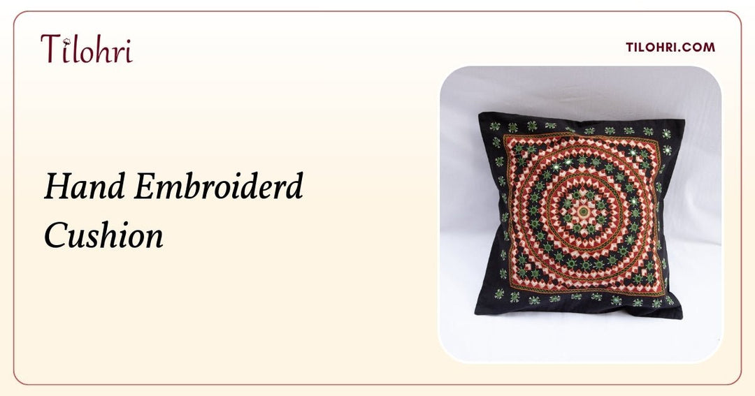 Cotton Hand Embroidered Cushion with Tassels: A Threaded Story - Tilohri
