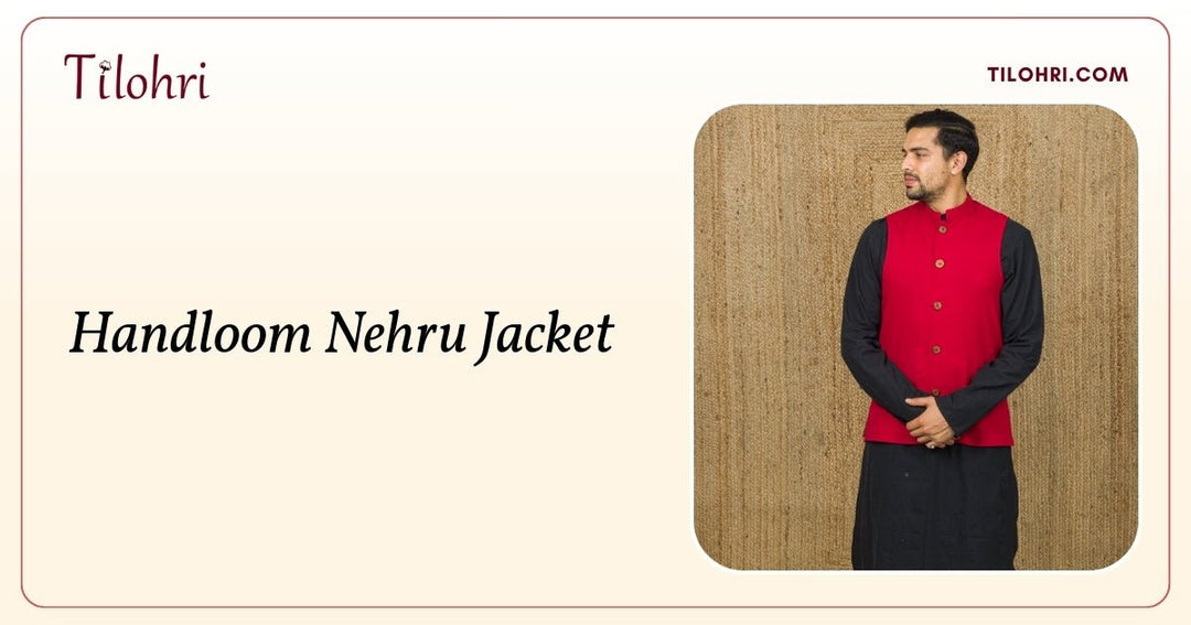 Cotton Handloom Nehru Jacket with Ajrakh Lining: A Handloom Story - Tilohri