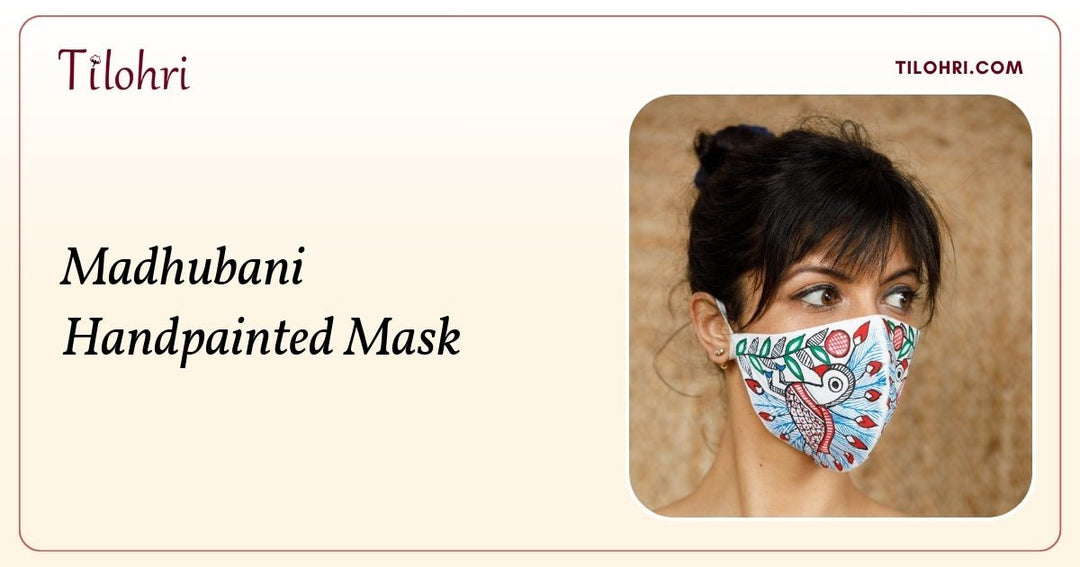 Cotton Madhubani Handpainted Mask: Folk Art on Fabric - Tilohri