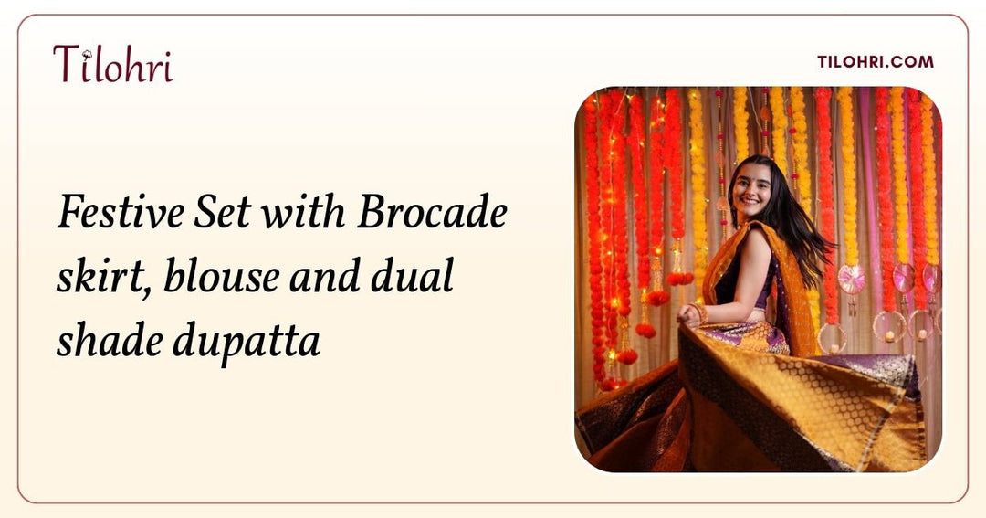 Dual Shade Brocade Kalidaar Skirt and Blouse Set: A Mixed Craft Story - Tilohri