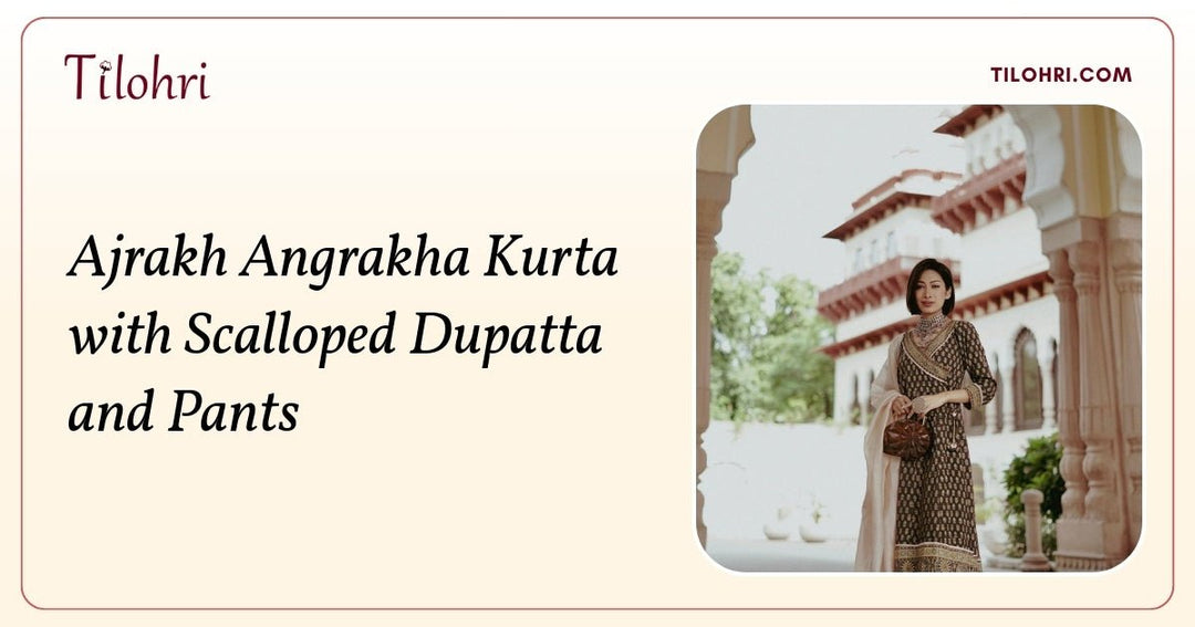 Flared Ajrakh Angrakha Kurta with Scalloped Dupatta: A Hand-Block Story - Tilohri