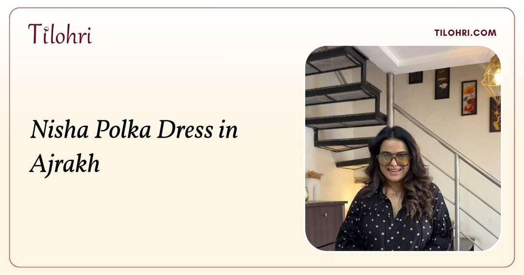 Flared Cotton Ajrakh Dress with Polka Motif: A 16-Day Craft Journey - Tilohri