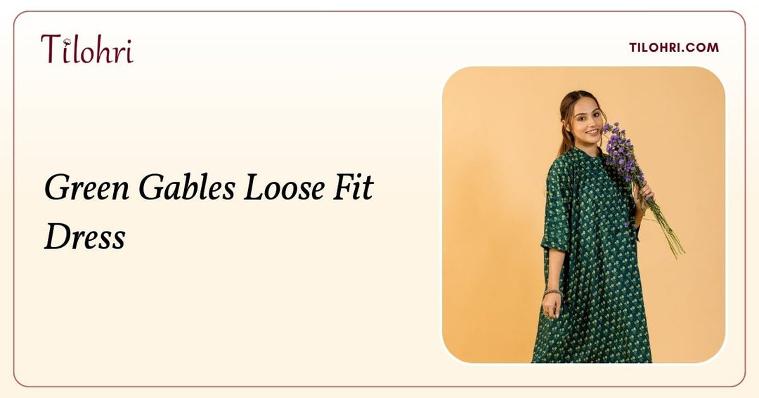 Green Emerald Cotton Loose Fit Dress: A Hand Block Print Story - Tilohri