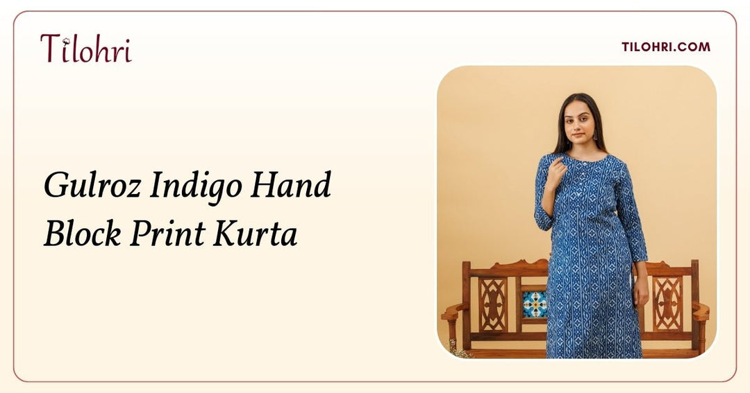 Gulroz Indigo Hand Block Print Kurta: Layers of Blue Depth - Tilohri