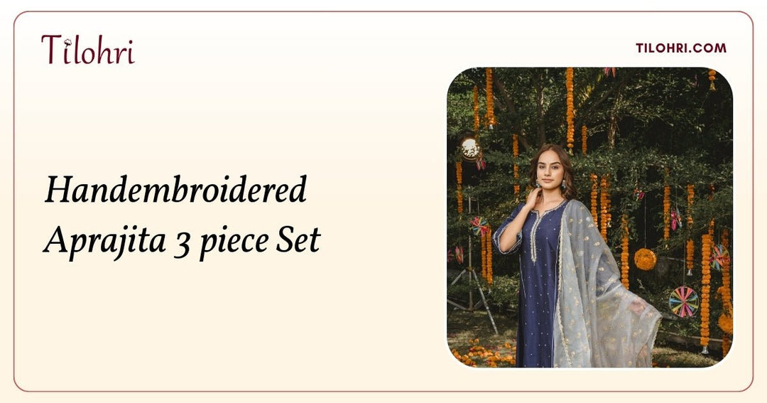 Handembroidered Cotton Silk 3-Piece Kurta Set: A Stitch Story - Tilohri
