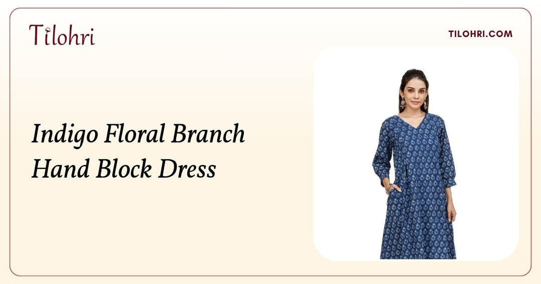 Indigo Floral Branch Hand Block Dress: A Layered Indigo Story - Tilohri