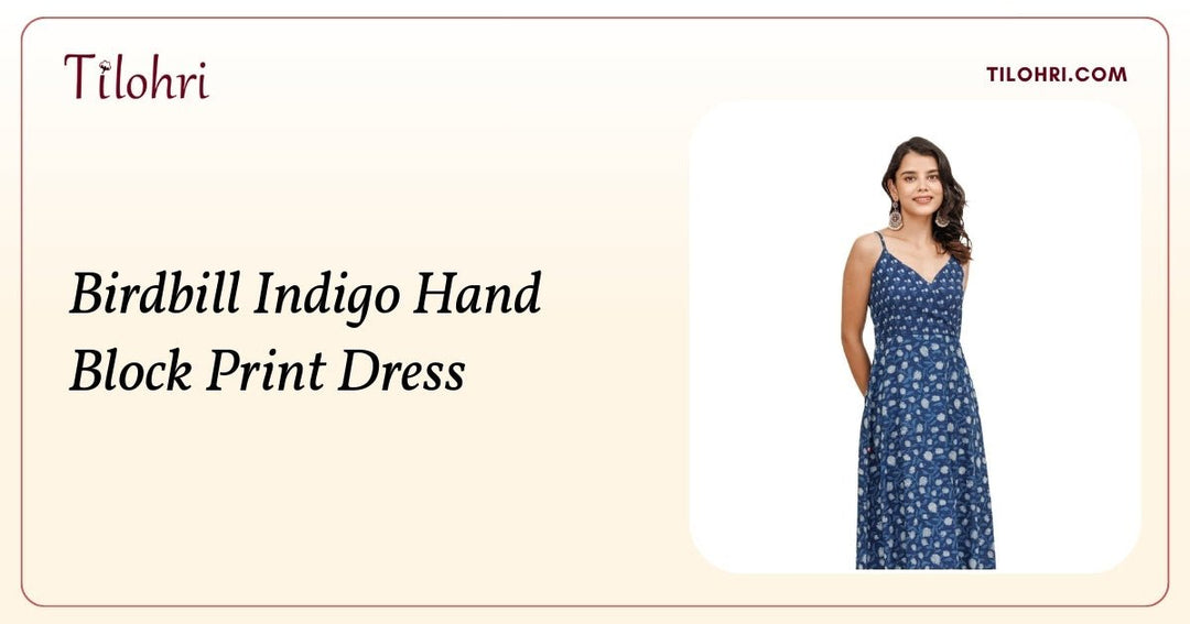 Indigo Hand Block Print Dress: Layered Depth in Cotton - Tilohri