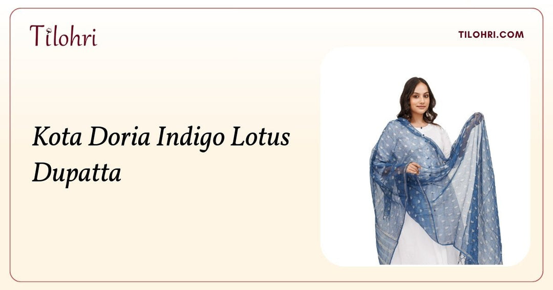Indigo Hand-Blocked Kota Doria Dupatta with Tassels: A Layered Story - Tilohri