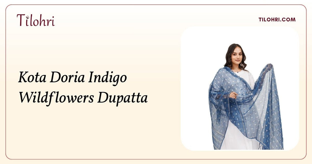 Indigo Hand-Blocked Kota Doria Dupatta with Tassels: A Layered Story - Tilohri