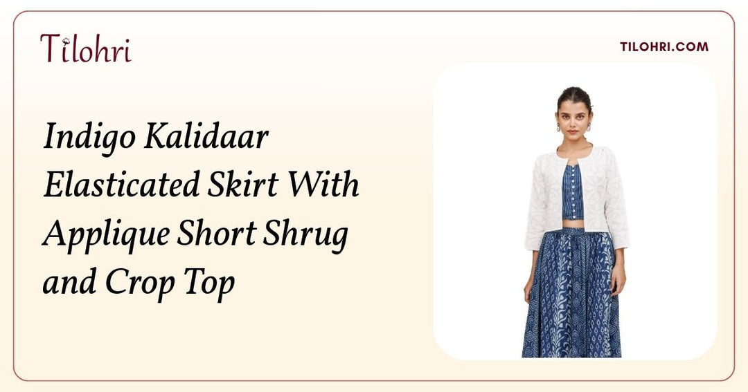 Indigo Kalidaar Skirt with Applique Shrug: A Handblocked Story - Tilohri