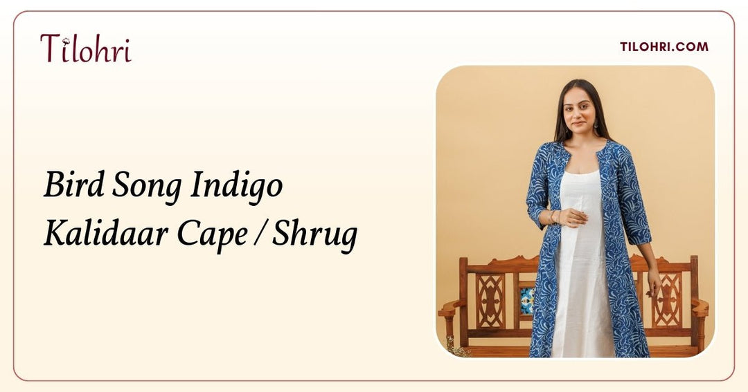 Indigo Pure Cotton Kalidaar Cape: A Hand-Block Story - Tilohri
