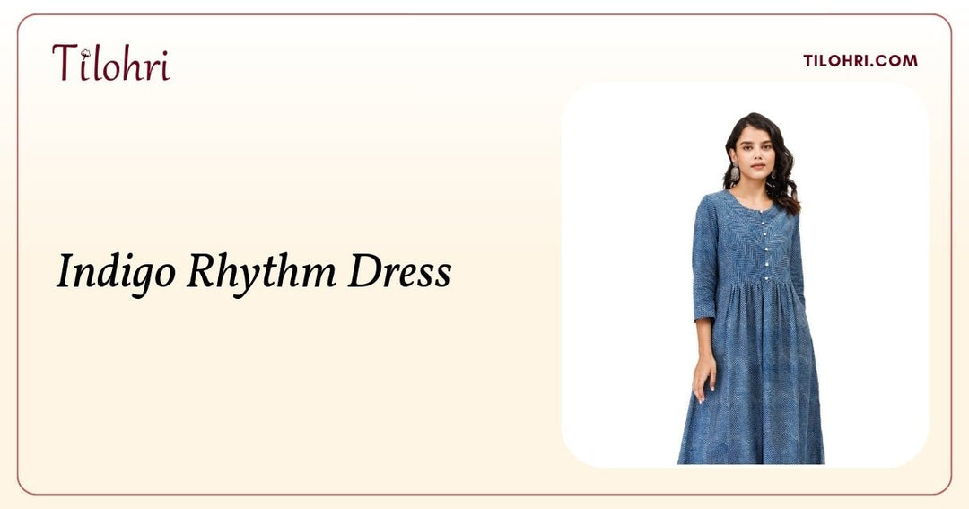 Indigo Rhythm Dress: Layered Depth in Natural Indigo Blue - Tilohri