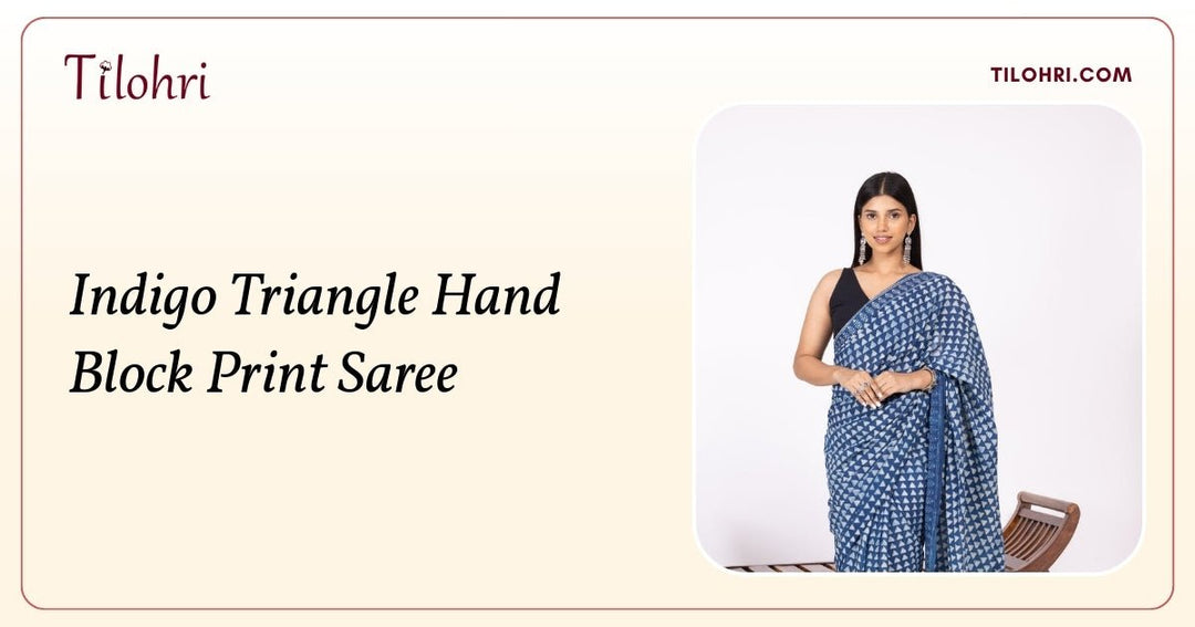 Indigo Triangle Hand Block Print Saree: A Block Print Story - Tilohri