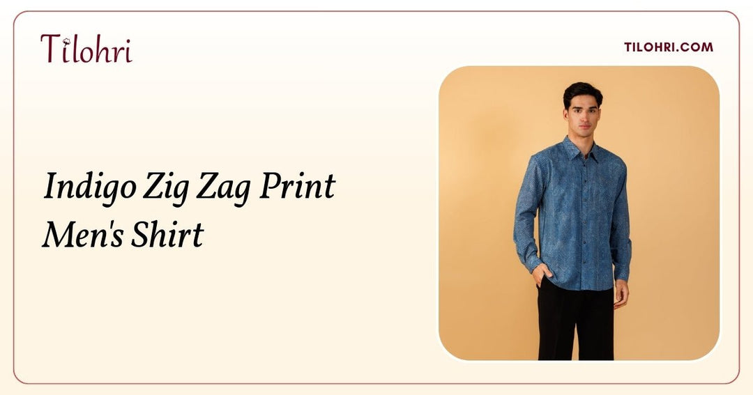 Indigo Zig Zag Print Men's Shirt: A Layered Hand-Block Story - Tilohri
