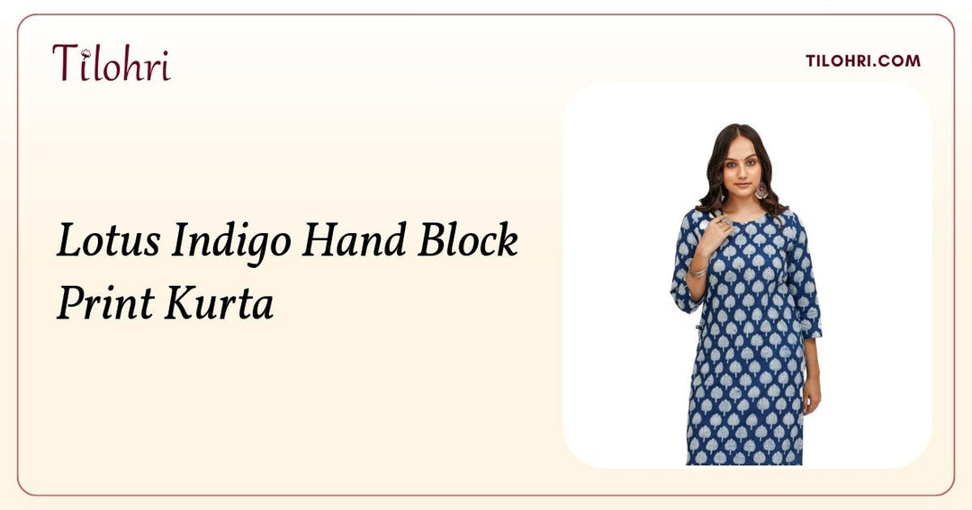 Lotus Indigo Hand Block Print Kurta: Layered Blue Depth - Tilohri