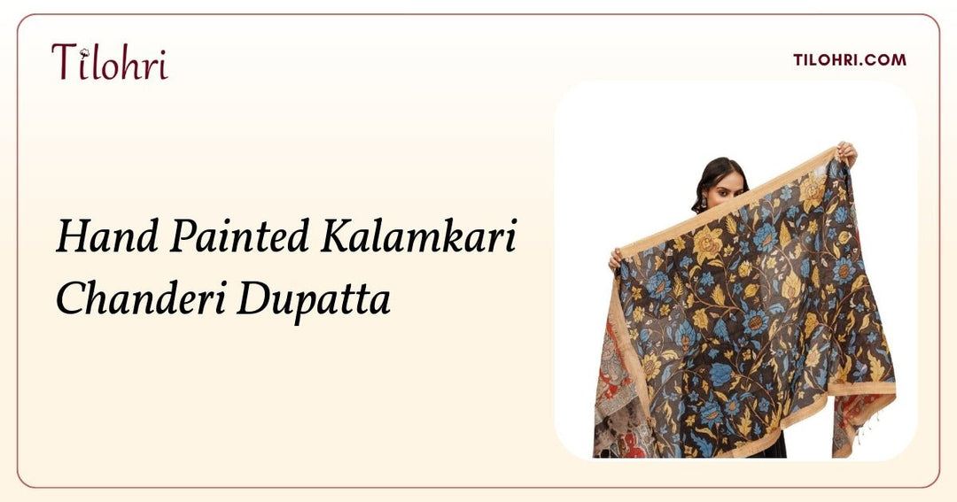 Natural Cream Chanderi Dupatta: Hand Painted Kalamkari Artistry - Tilohri