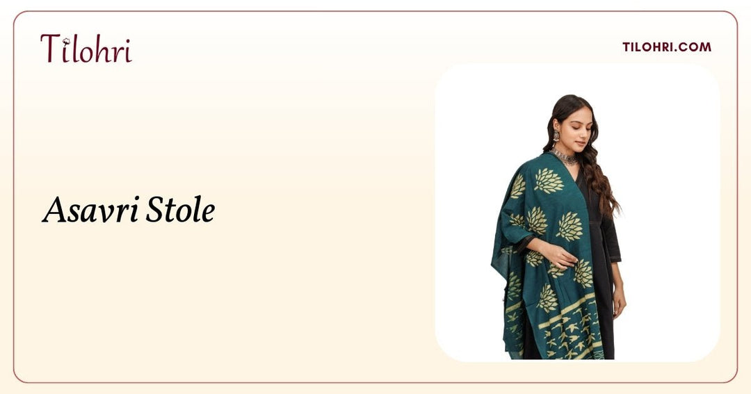Natural Dye Cotton Stole in Indigo and Pomegranate: A Block Print Story - Tilohri