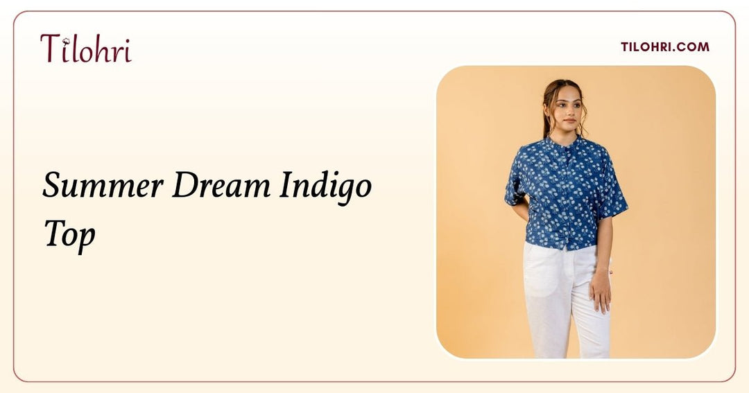 Soft Cotton Indigo Hand Block Print: Summer Dream Indigo Top - Tilohri