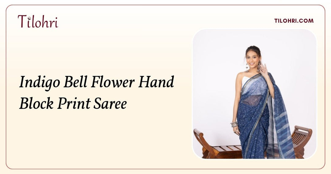 Soft Kota Indigo Saree with Bell Flower Motif: A Hand-Block Story - Tilohri
