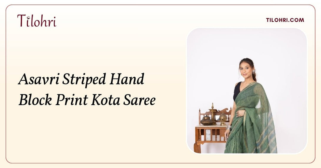 Soft Kota Saree with Striped Hand Block Print: A Block Print Story - Tilohri